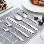 Juego de 30 piezas de cubertería de acero inoxidable plateado para 6 personas. Vajilla de alta calidad con cuchillos, tenedores y cucharas. Juego de cubertería para hotel, fiesta, boda, hogar, cocina, restaurante, exterior. Muy pulido, mango ergonómico. L