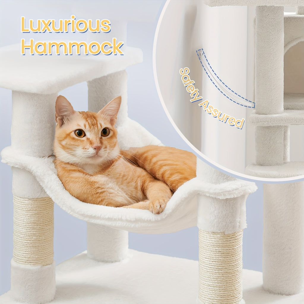 Rascador para gatos | Torre para Gatos Feandrea de Múltiples Niveles con 4 Postes Rascadores, Hamaca Acolchada y Cueva Acogedora - Mueble