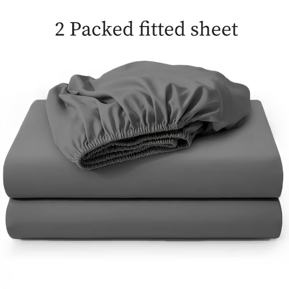 Paquete de 2 Sábanas Ajustables de 100% Poliéster Jersey 130gsm, Color Aleatorio, Sábana de Lino Completo, Falda de 30cm, Hipoalergénica, Sábana Transpirable, Adecuada Para Dormitorio, Residencia Estudiantil Y Habitación De Invitados, Lavable A Máquina, R
