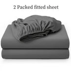 Paquete de 2 Sábanas Ajustables de 100% Poliéster Jersey 130gsm, Color Aleatorio, Sábana de Lino Completo, Falda de 30cm, Hipoalergénica, Sábana Transpirable, Adecuada Para Dormitorio, Residencia Estudiantil Y Habitación De Invitados, Lavable A Máquina, R