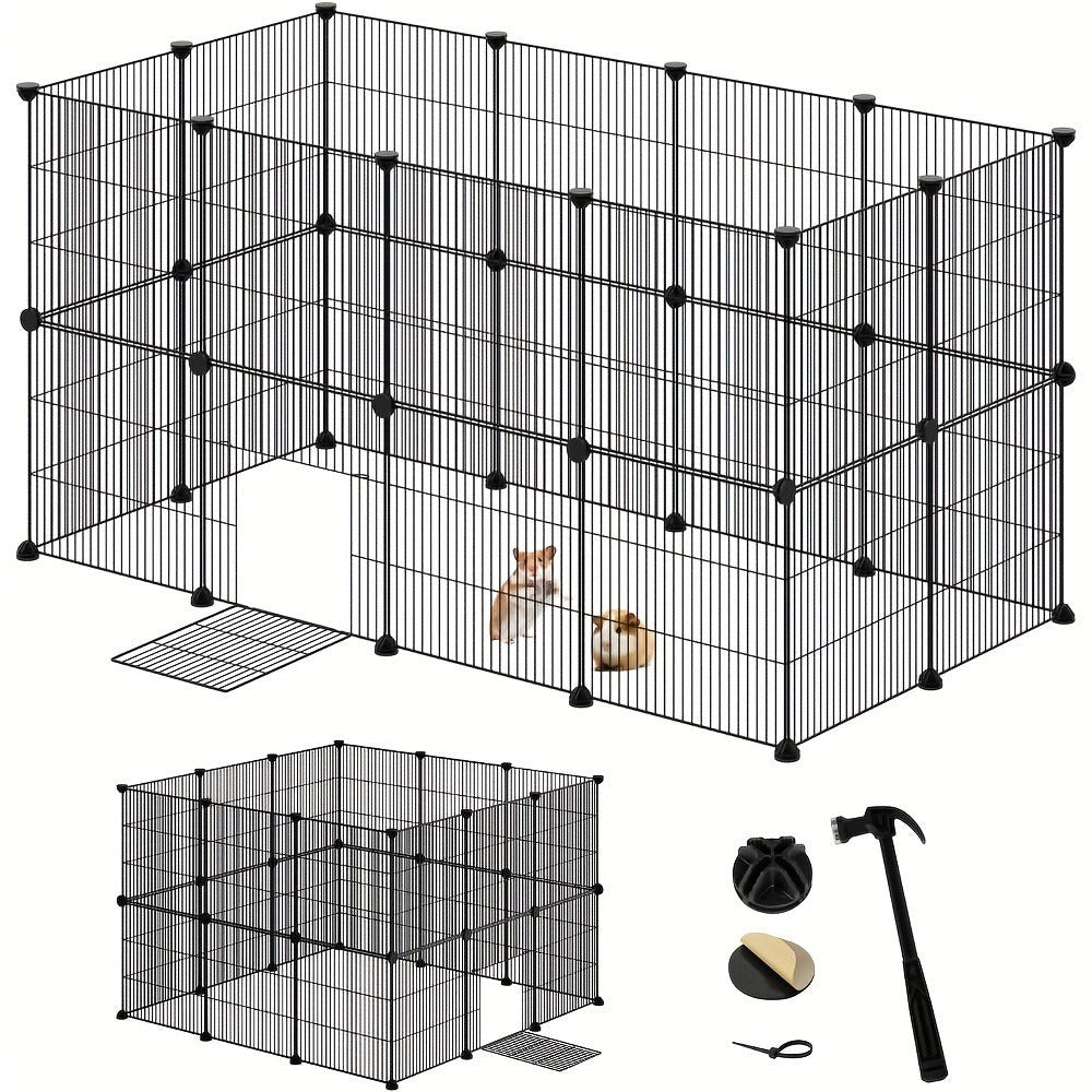 Barraza Compacta para Mascotas Pequeñas - Fácil de Instalar, Recinto Robusto y Expandible con Entrada para Uso Interior/Exterior - Ideal para Cachorros, Conejitos, Gatitos y Más