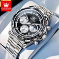 OLEVS Relojes para Hombre Fase Lunar Esfera Acero Inoxidable/Correa de Cuero Cronógrafo Lujo Negocios Vestir Analógico Cuarzo Relojes Masculinos Clásicos Casual Caballero Relojes de Pulsera Luminosos Esfera Negra/Blanca/Azul/Verde