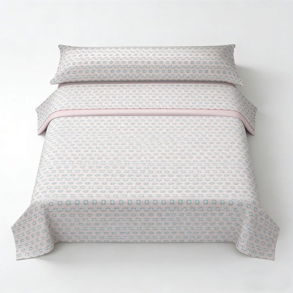 Juego de cama de 3 piezas con estampado de verano | Sábana bajera, colcha, funda de almohada | Estampado sencillo de hojas coloridas | Tela suave | 90 cm - Varios tamaños disponibles - Rosa