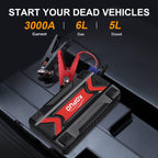 Arrancador portátil de batería de coche KOPUO 6000A - Herramienta profesional de mecánico automotriz (hasta 8.5L gasolina/7L diésel) Banco de baterías de emergencia de 12V con pinzas de seguridad inteligentes, pantalla LCD, diseño de luz LED ultrabrillant