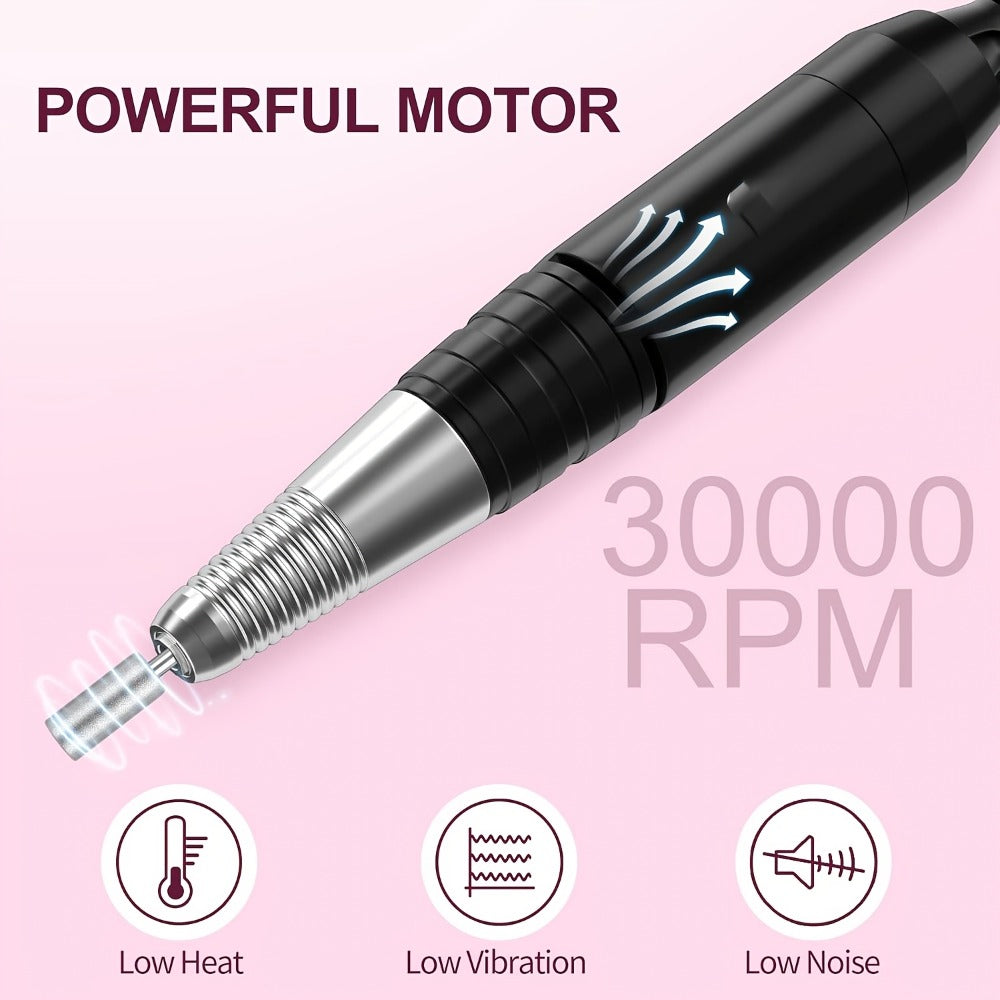 Lima Eléctrica de Uñas de 30,000 RPM, Lima de Uñas Eléctrica con 106 Bandas de Lija y Brocas para Uñas, Herramientas de Pedicura y Manicura para Acrílico para Uñas, Gruesas para Uñas, Suministros para Salones de Uñas para Uso Doméstico y en Salones
