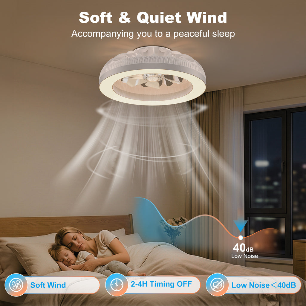 Ventilador de techo Ateroll con iluminación, diámetro 46 cm, ventilador de techo RGB con luz y control remoto, 6 niveles de viento, 3000 K - 6500 K, LED regulable, temporizador silencioso, luz de techo con ventilador para dormitorio, sala de estar