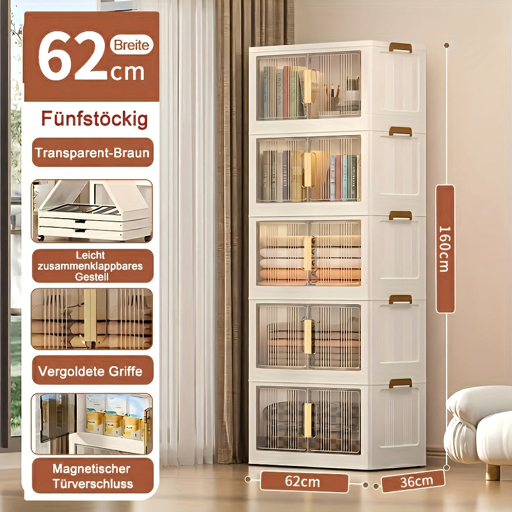 Armario de almacenamiento plegable extragrande de 74 cm con ruedas, puertas magnéticas y paneles transparentes, unidad organizadora de plástico apilable para dormitorio, sala de estar, oficina, despensa y documentos