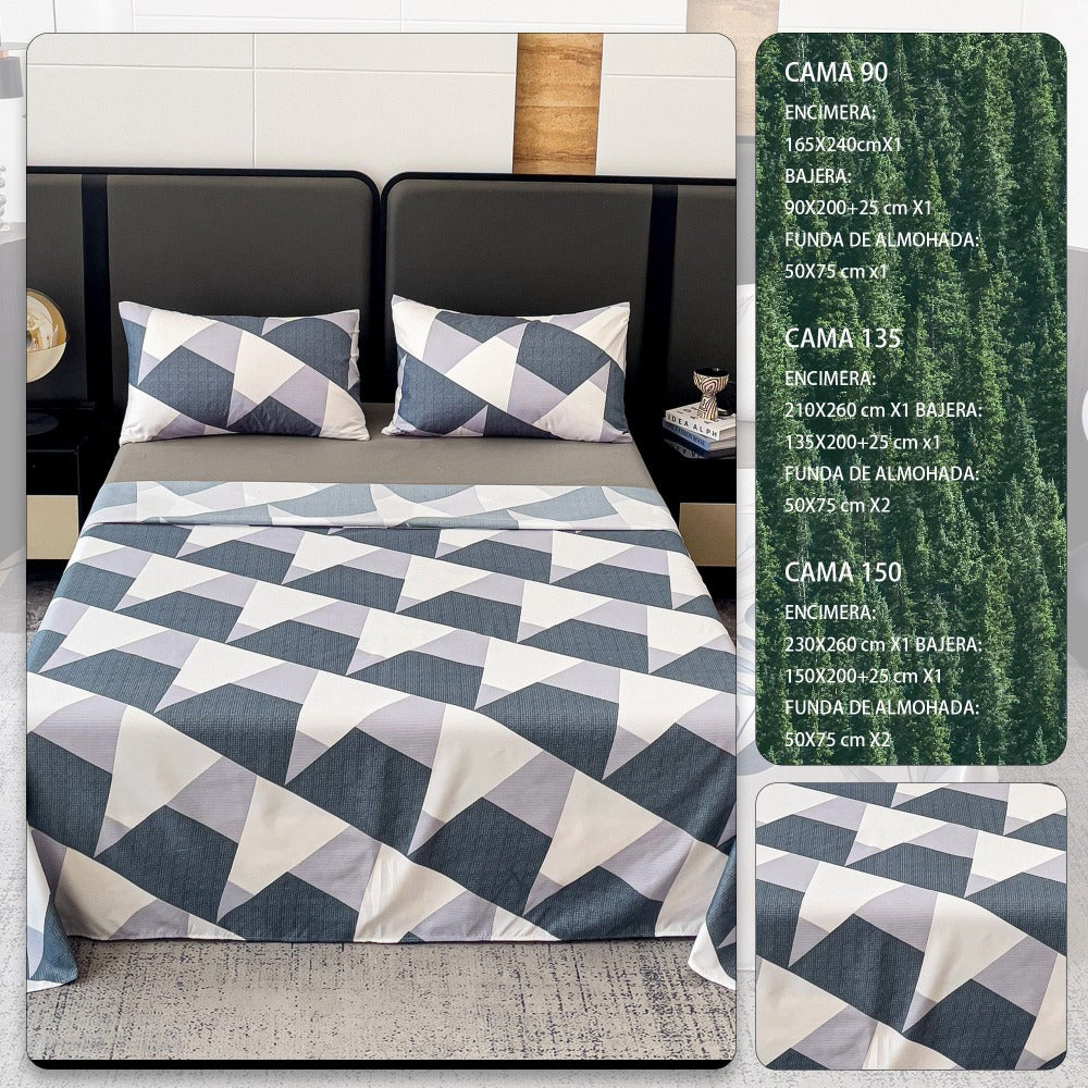 Juego de Sábanas Estampado de 3 o 4 Piezas, Muy Suave, Cómodo y Transpirable, Incluye Sábana Encimera + Sábana Bajera Ajustable + Fundas de Almohada de Sobre