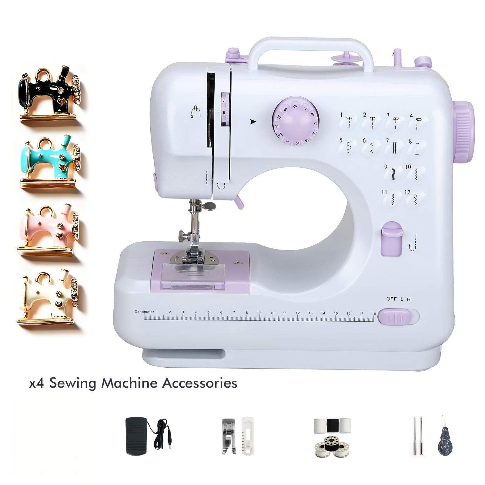 Mini Máquina de Coser para Principiantes, 12 Agujas Multifuncional para el Hogar, Portátil, de Doble Hilo, Inversión de Puntos, Dos Velocidades, Alimentada por Batería, (Batería No Incluida en el Paquete)