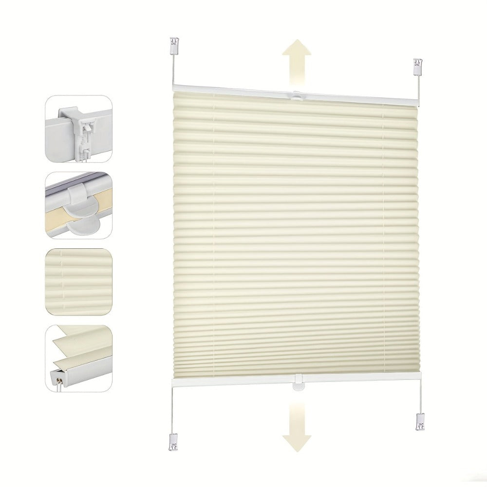 Persianas plisadas con cordón Sekey, aptas para - Cubiertas de ventana opacas sin taladro, de sujeción con abrazadera/tensadas, paneles de bloqueo con cordón para protección solar, sistema con cordón para dormitorios, persianas para el deslumbramiento