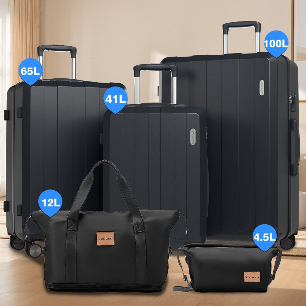Juego de 5 piezas de equipaje, juego de viaje para trolley de negocios y viajes, cerradura TSA, ruedas de 360°