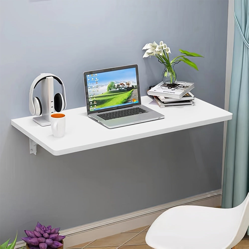 Escritorio Flotante de Pared 60x30 cm / 60x30 cm, Ahorro de Espacio con Estructura de Metal Resistente y Recubrimiento en Polvo Blanco - Escritorio de Computadora con Tapa Abatible, Ideal para Espacios Pequeños, Dormitorio, Esquina de Cocina, Oficina en C
