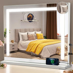 Espejo de Maquillaje de Hollywood con Iluminación - (50 X 40 Cm/58 X 46Cm/70 X 55Cm/80 X 60Cm) Espejo LED Regulable con 3 Modos de Luz USB Conexión Espejo de Maquillaje Inteligente para Dormitorio Tráiler