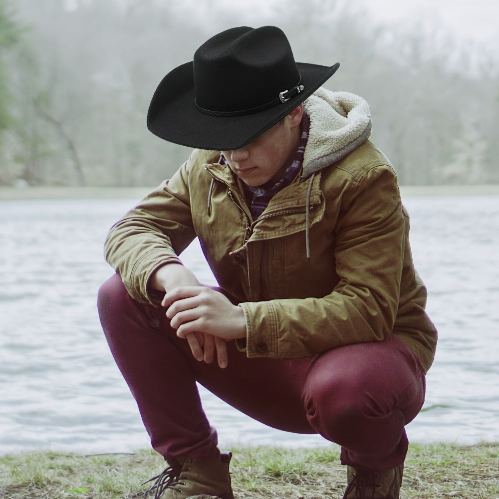 Sombrero Vaquero Unisex: Sombrero de Fieltro de Ala Ancha Clásico para Exteriores con Hebilla - Unisex
