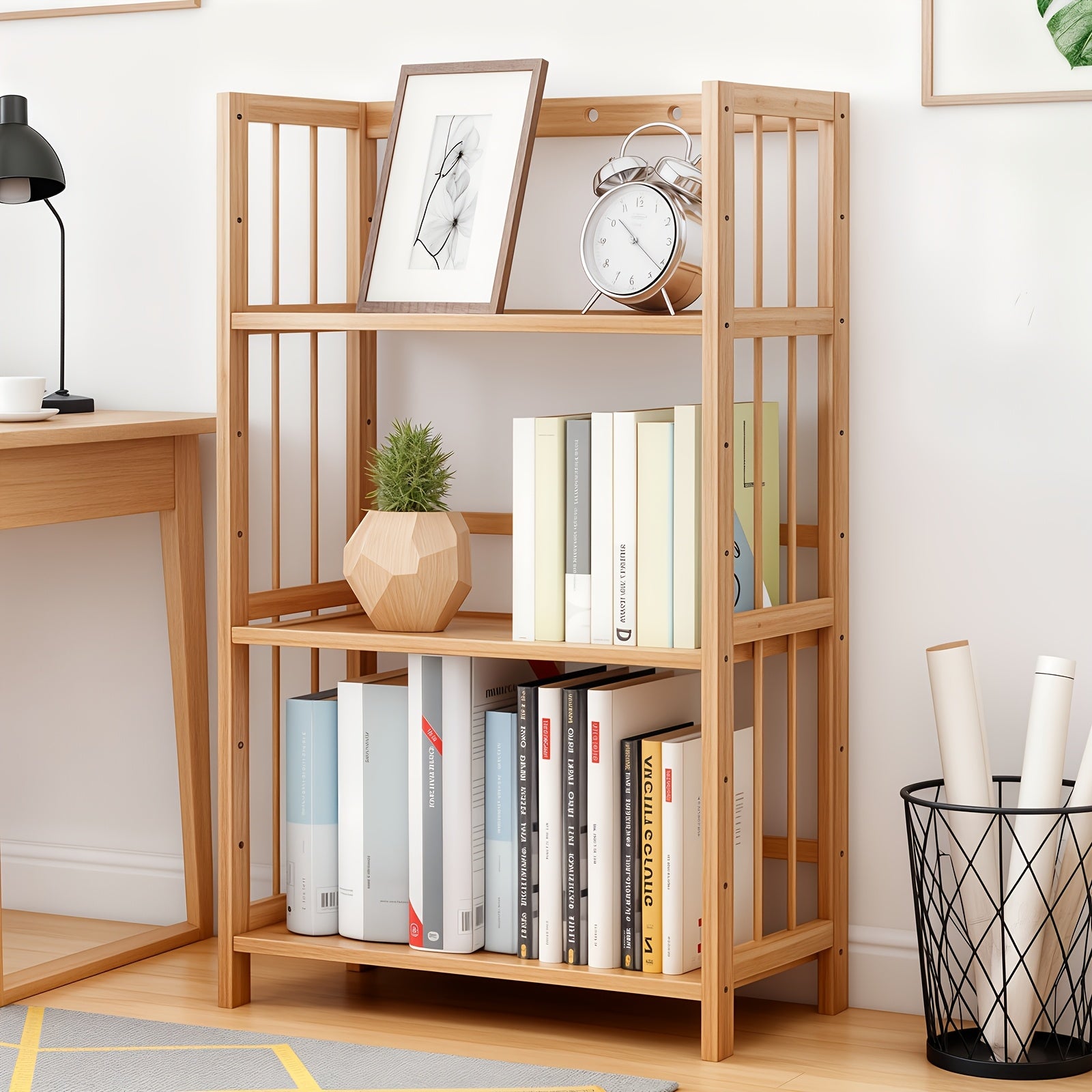 Estantería de Bambú de Gran Capacidad, Duradera, Fácil de Limpiar, Solución de Almacenamiento Multifuncional, Ideal para Hogar, Cocina, Dormitorio y Sala de Estar, Ahorra Espacio, Fácil Acceso, Estantería Práctica, Estantería de Pie