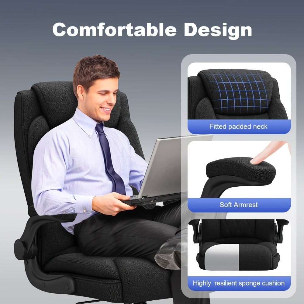 Silla de oficina ejecutiva, silla de oficina en casa grande y alta de alta resistencia para 226.8 kg, soporte ergonómico para cuello, espalda y cintura, rueda silenciosa de cinco patas, adecuada para escritorio de computadora en casa, escritorio