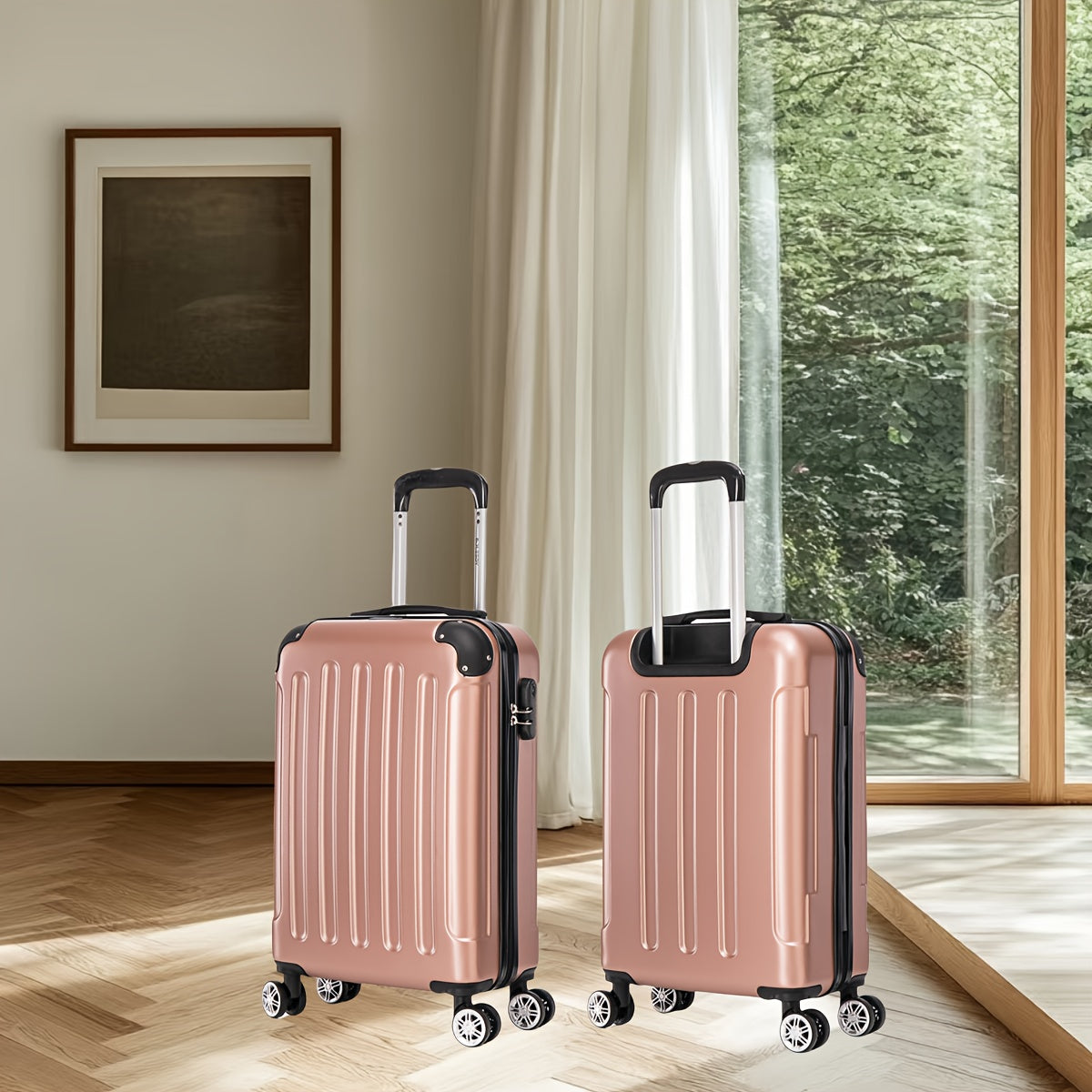 Un conjunto de tres maletas, incluyendo una maleta de mano de 20 pulgadas para viajes, con cerradura de contraseña y ruedas giratorias de 360 grados, que consta de tamaños mediano, grande y extra-grande