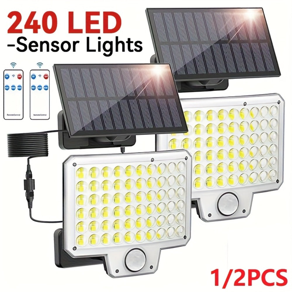 Luz solar exterior | 1/2 piezas Luces Solares para Exterior, 240 LED 3000LM Focos Solares con Sensor de Movimiento y Control Remoto, Foco Solar
