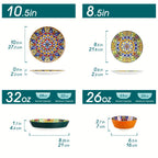 Juego de 24 Piezas de Vajilla Estilo Bohemio con Plato Principal, Platos para Postre y Tazones para Pasta o Cereal, Servicio para 6 Personas