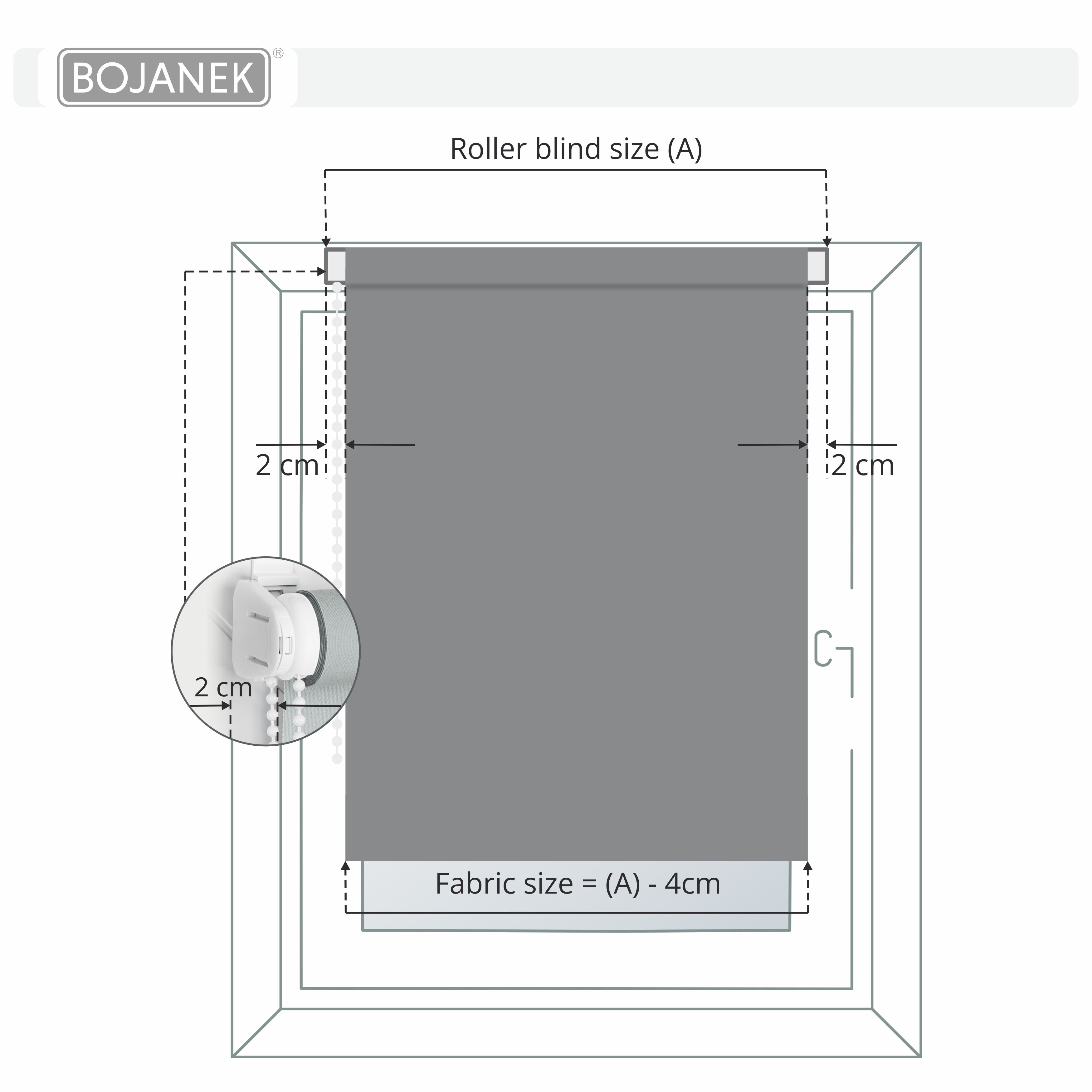 Persiana Enrollable para Ventana • BLANCA • 32 Tamaños • BOJANEK MINI ROLLER BLIND • Soportes Ajustables • Instalación sin Taladro en la Ventana • Persiana Enrollable con Mecanismo de Cadena • Cubierta de Ventana Protectora contra el Sol • Ideal para Saló