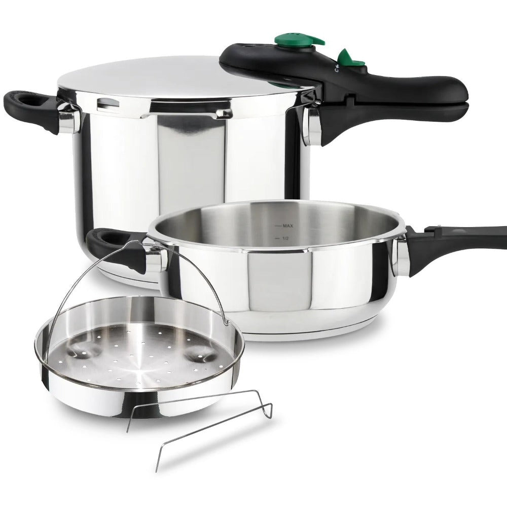Magefesa DYNAMIC - Juego de Olla Express Rápida + Cestillo, Acero Inoxidable 18/10, Eficiencia Energética, Todo Tipo de Cocinas, Inducción