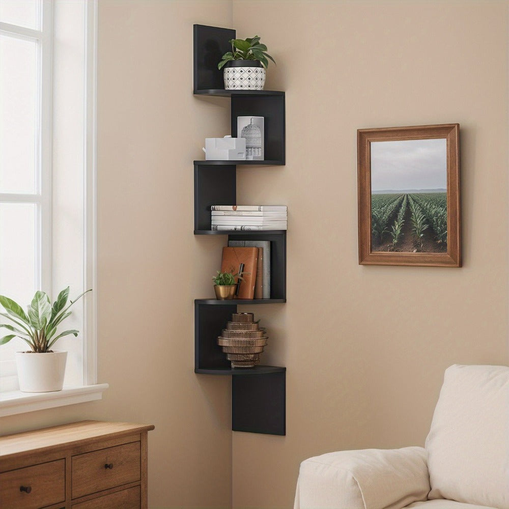 Estante esquinero de 5 niveles, estante de pared, estantería para esquinas, soporte para plantas, adecuado para dormitorio, sala de estar y baño, estantes esquineros