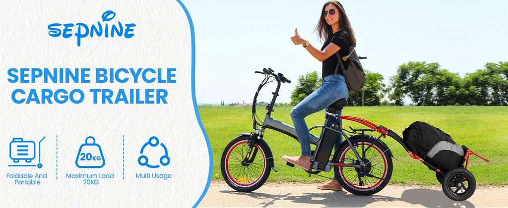 Remolque de carga para bicicleta, remolque 2 en 1 para bicicleta, carrito de compras, carretilla, marco de acero de aleación, ligero y plegable con neumáticos de aire de 30 cm, capacidad de carga de 20 kg