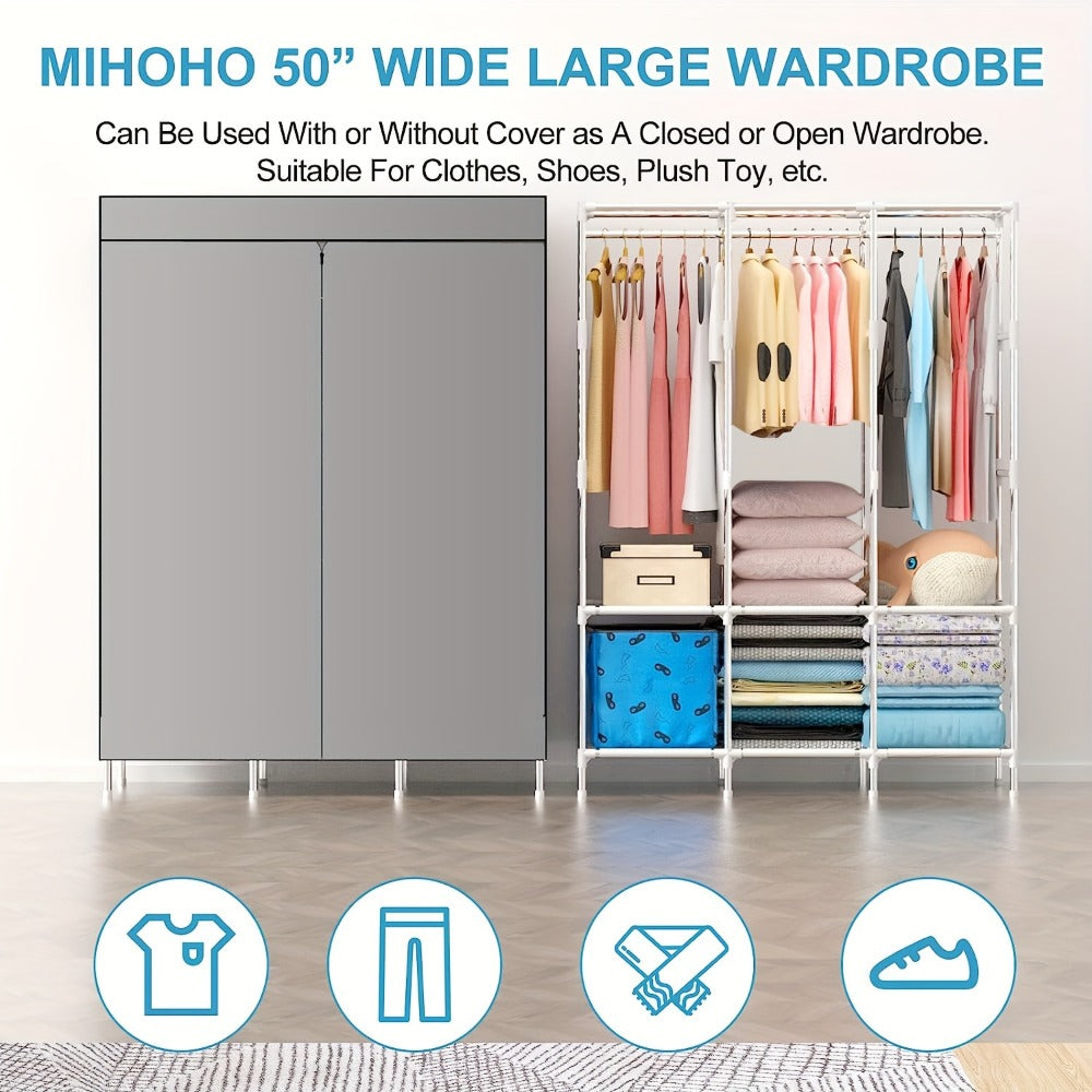 Armario Grande de Lona con Colgadores, Ideal para Almacenamiento en Dormitorio y Sala (, Gris, Marrón), Armarios Portátiles