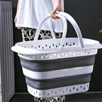 Cesto de lavandería retráctil y plegable con asas - 45 litros - Blanco Gris