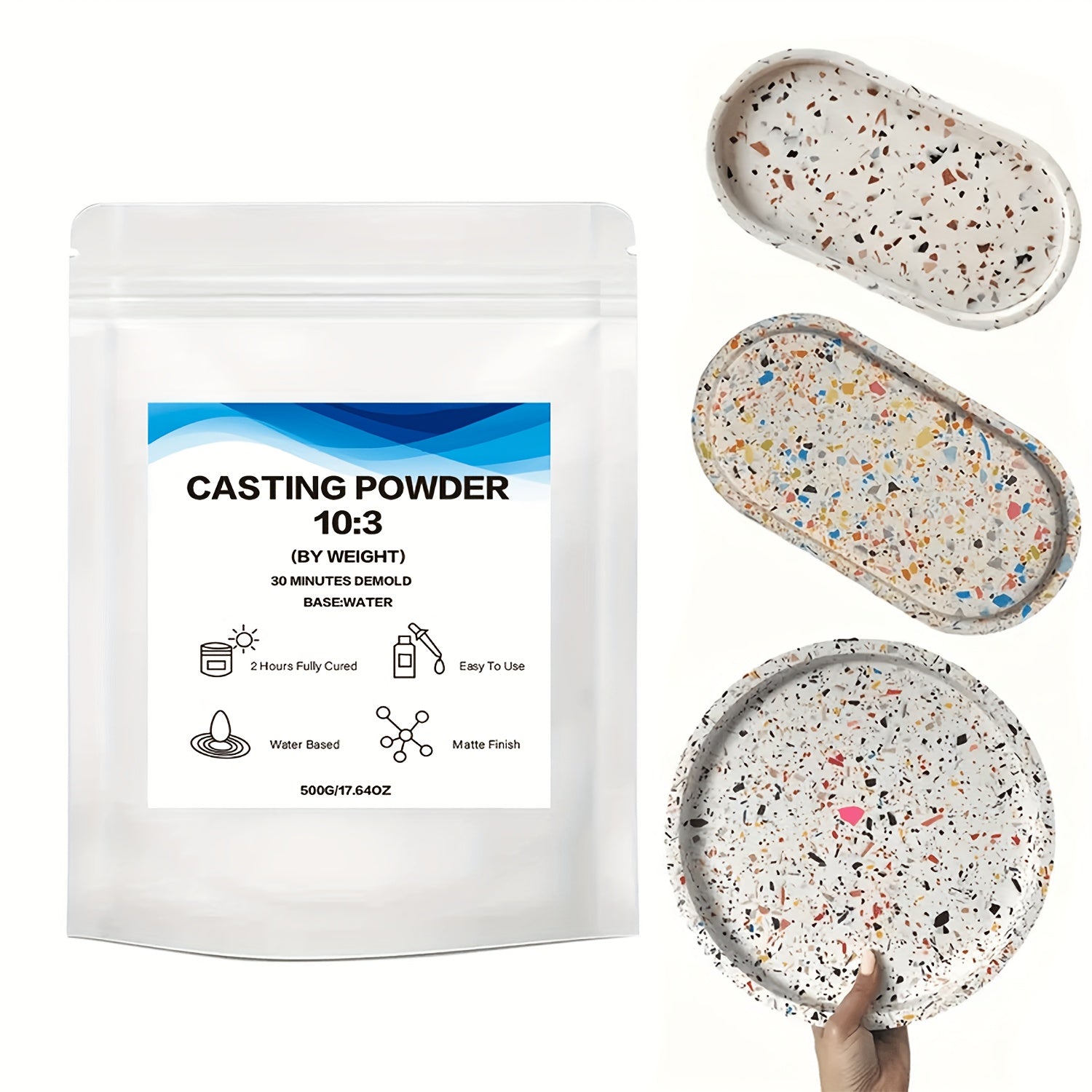 LEQU Polvo de Resina para Fundición 500G, Kit de Fundición para Principiantes de Resina de Curado Rápido, Tiempo de Desmoldado de 20-30 Minutos, Polvo de Yeso Activado con Agua Fácil de Mezclar para Manualidades, Esculturas, Fabricación de Moldes de Arte