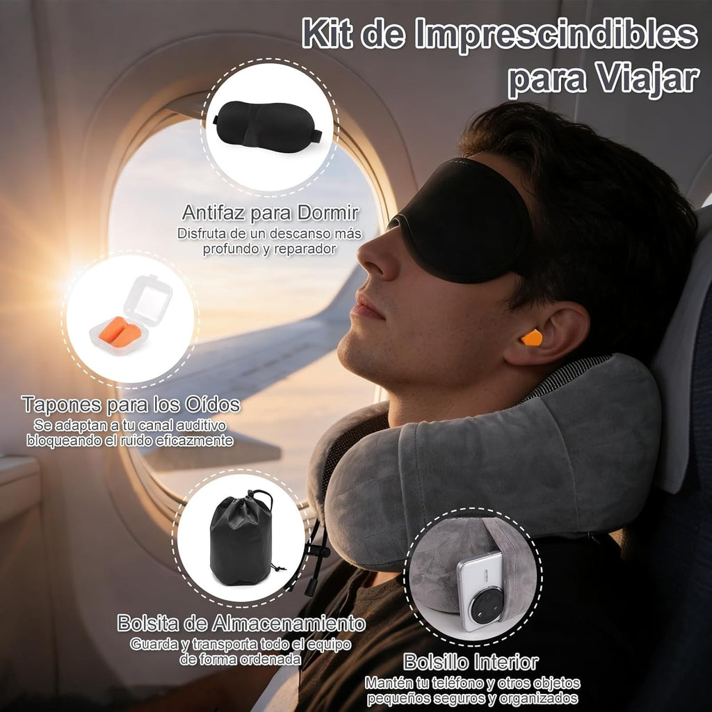 Una Almohada Cervical Ergonómica en Forma de U con Bolsa de Almacenamiento, Espuma de Memoria con Tecnología de Rebote Lento, Funda Lavable a Máquina, Ligera y Portátil para Avión, Oficina y Hogar, Apoya Cuello y Cabeza, Ideal para Siestas, Lectura y Ver