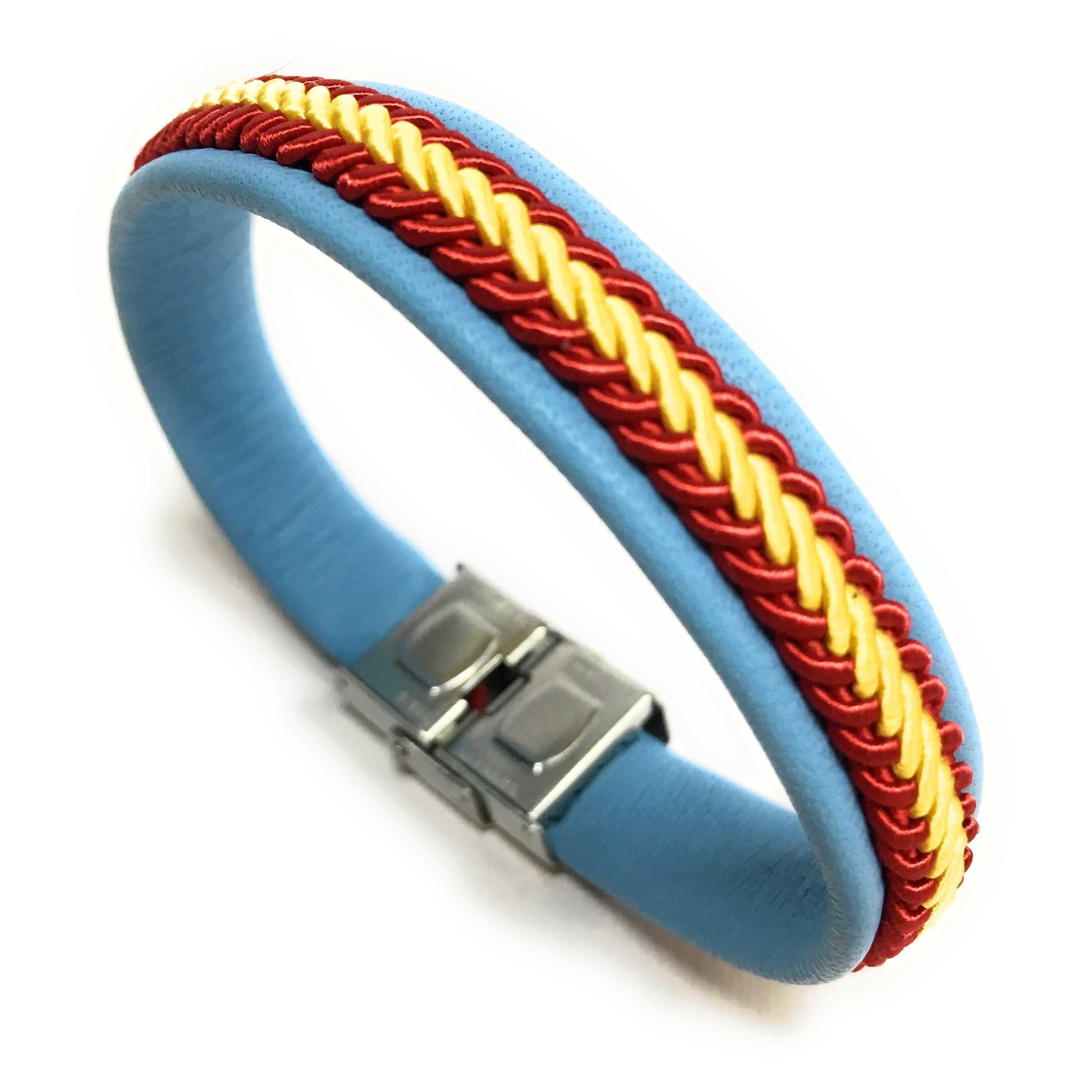 Pulsera De Piel Bandera De España (Hecho a Mano) | Complementos de Moda Unisex para Hombres y Mujeres de Estilo Atemporal y Elegante | Regalos Originales y Exclusivos