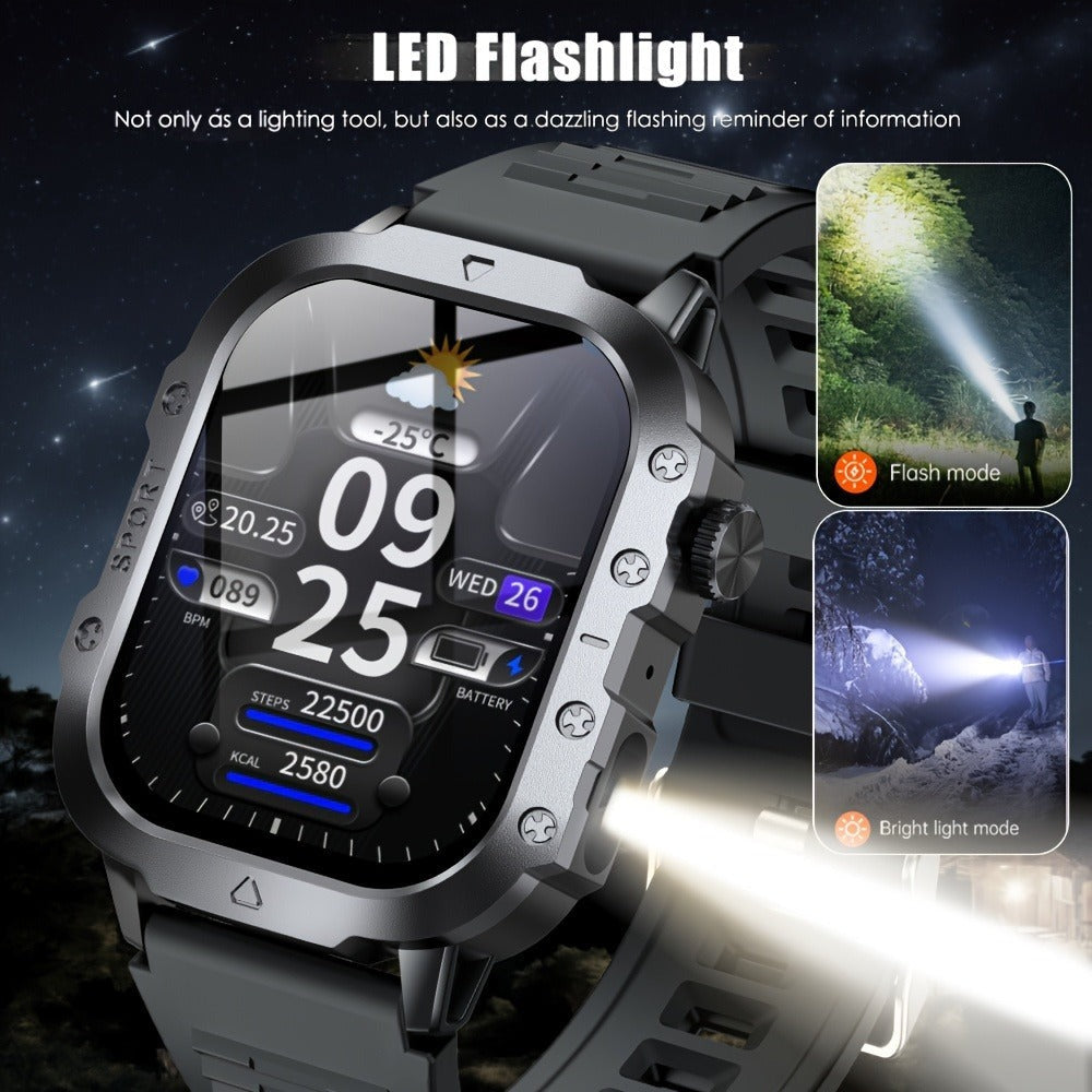 GWENLAND 2025 Smartwatch Estilo Deportivo - Pantalla de 2.2.54cm, Llamada Inalámbrica, Modos Multi-Deporte, Notificación de Mensajes, Foto Remota, Control de Música, Cuerpo de Aleación, Recargable por USB, Regalo Ideal para Entusiastas de la Aventura al A