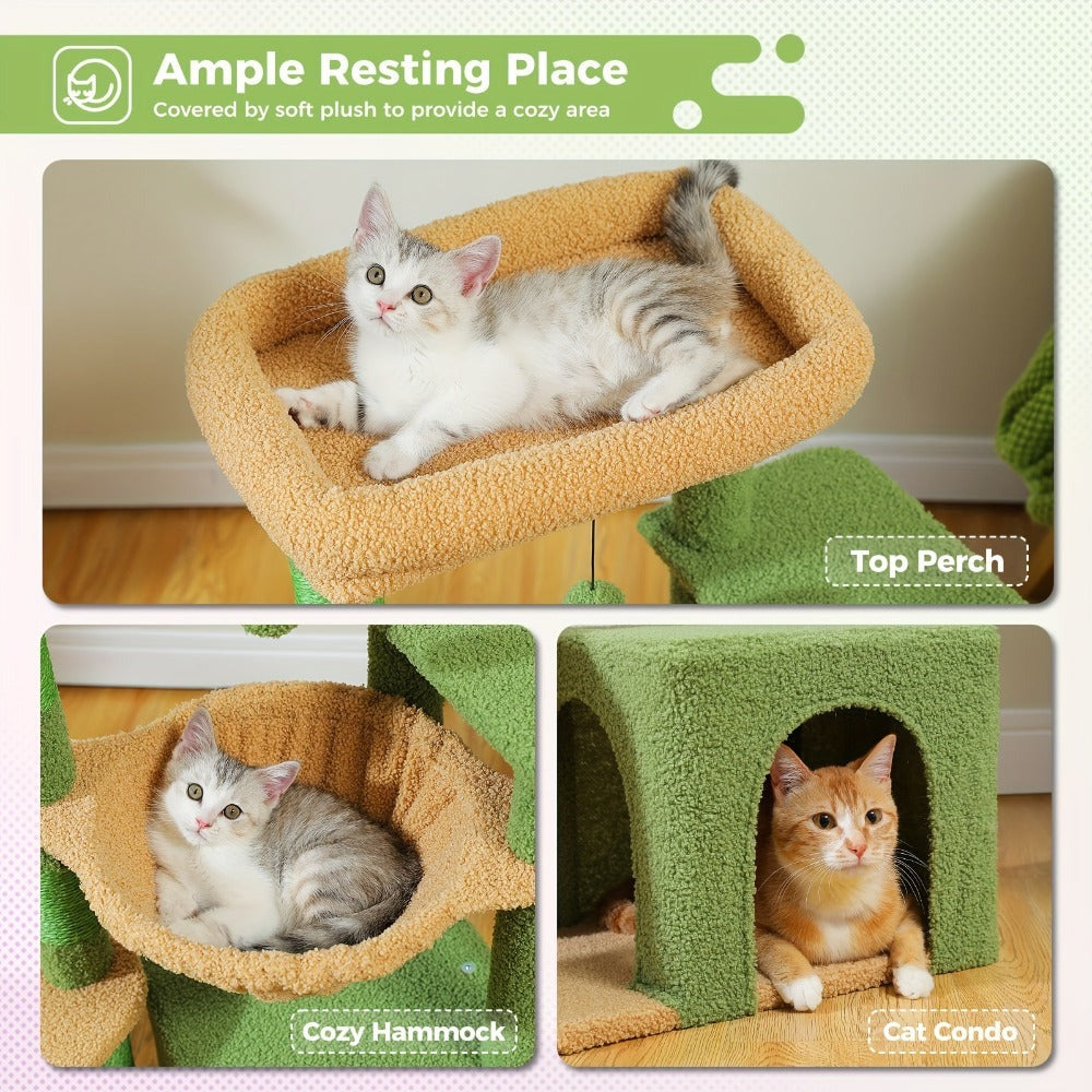 Árbol para Gatos de Interior PAWZ con Gran Apartamento, 1 Tablero de Sisal, 3 Postes Rascadores, Torre Rascadora para Gatos con Hamaca Grande y Percha de 90cm