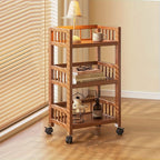 Carrito de madera de tres niveles, estante de almacenamiento con valla, carrito de cocina móvil con ruedas omnidireccionales, fácil de limpiar, adecuado para baños, dormitorios y estantes de sala de estar, estante de pie, estante de pie