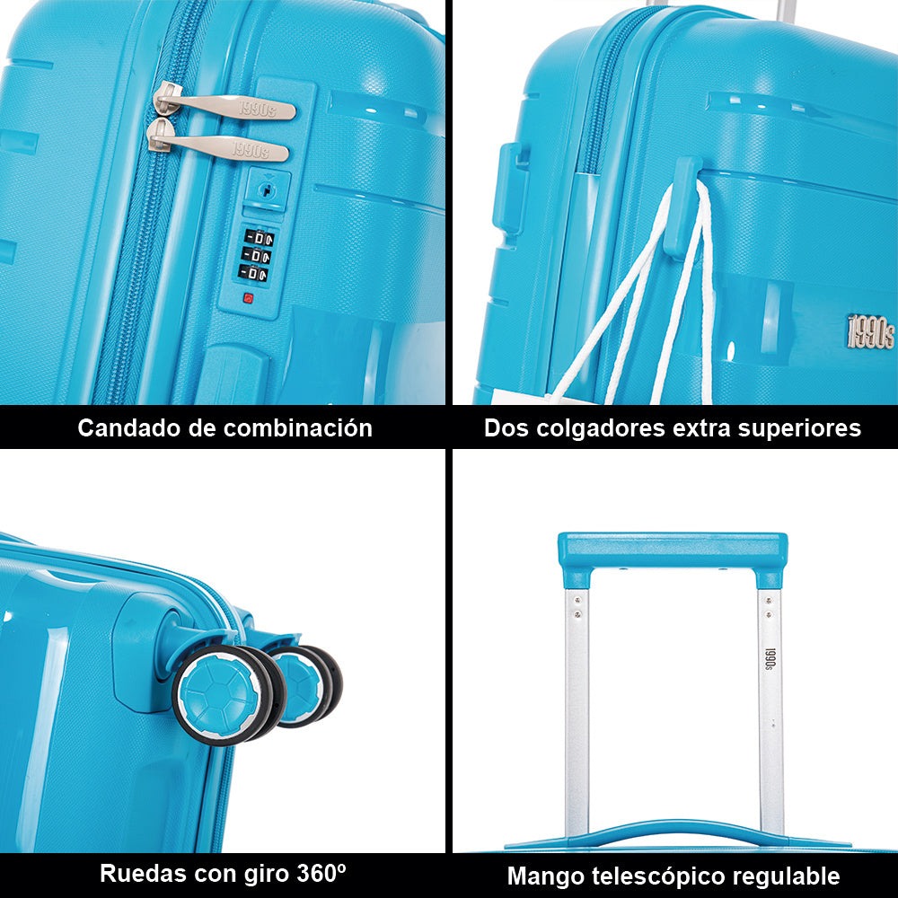 Maleta de cabina de 55x38x22cm (44L) de polipropileno - Candado incorporado - 20 pulgadas