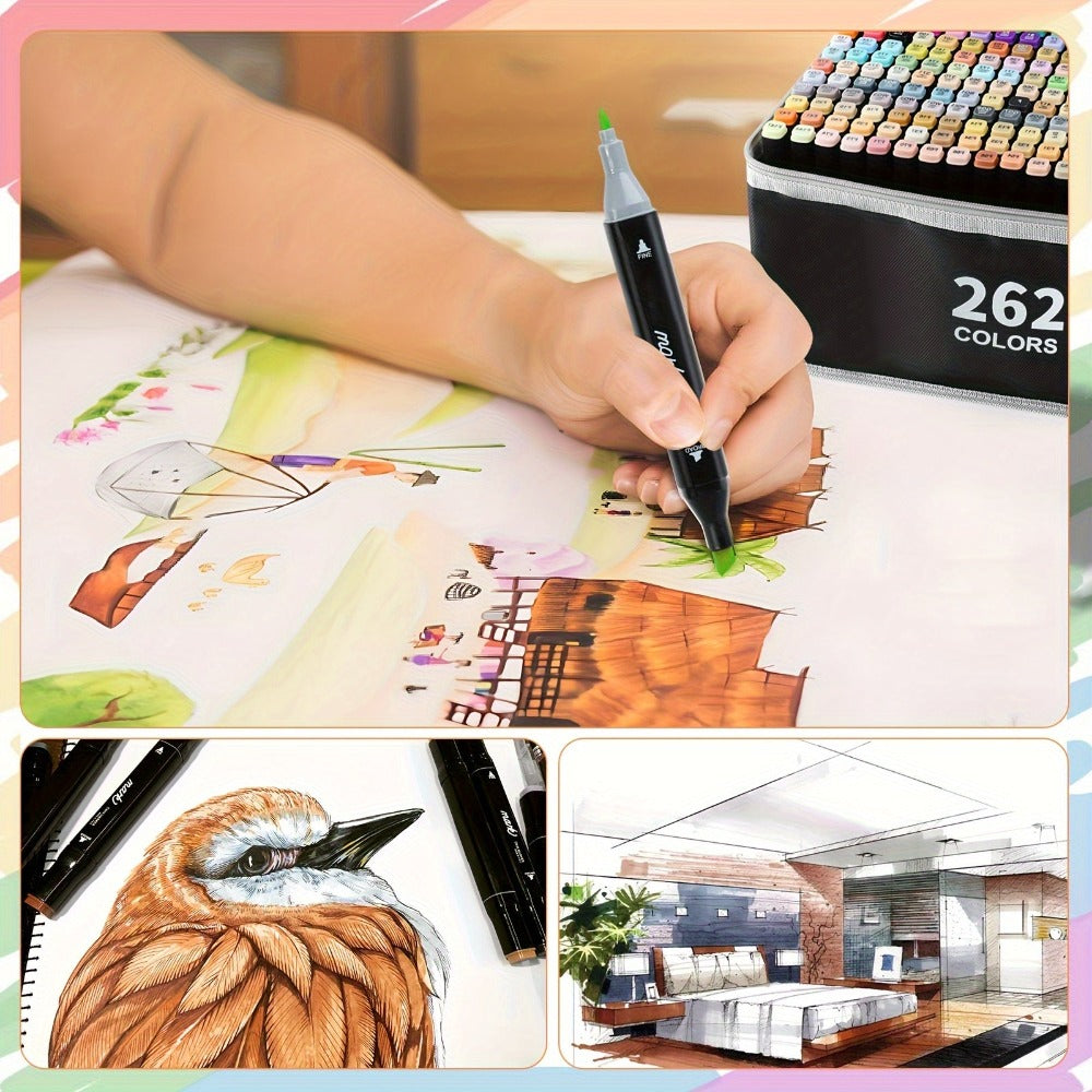 Rotulador de aceite de 262/204/168/120/80 colores, set de rotuladores de pintura de doble punta, rotulador de arte, utilizado para pintar libros, hacer tarjetas, adecuado para colorear para adultos e ilustración de artistas