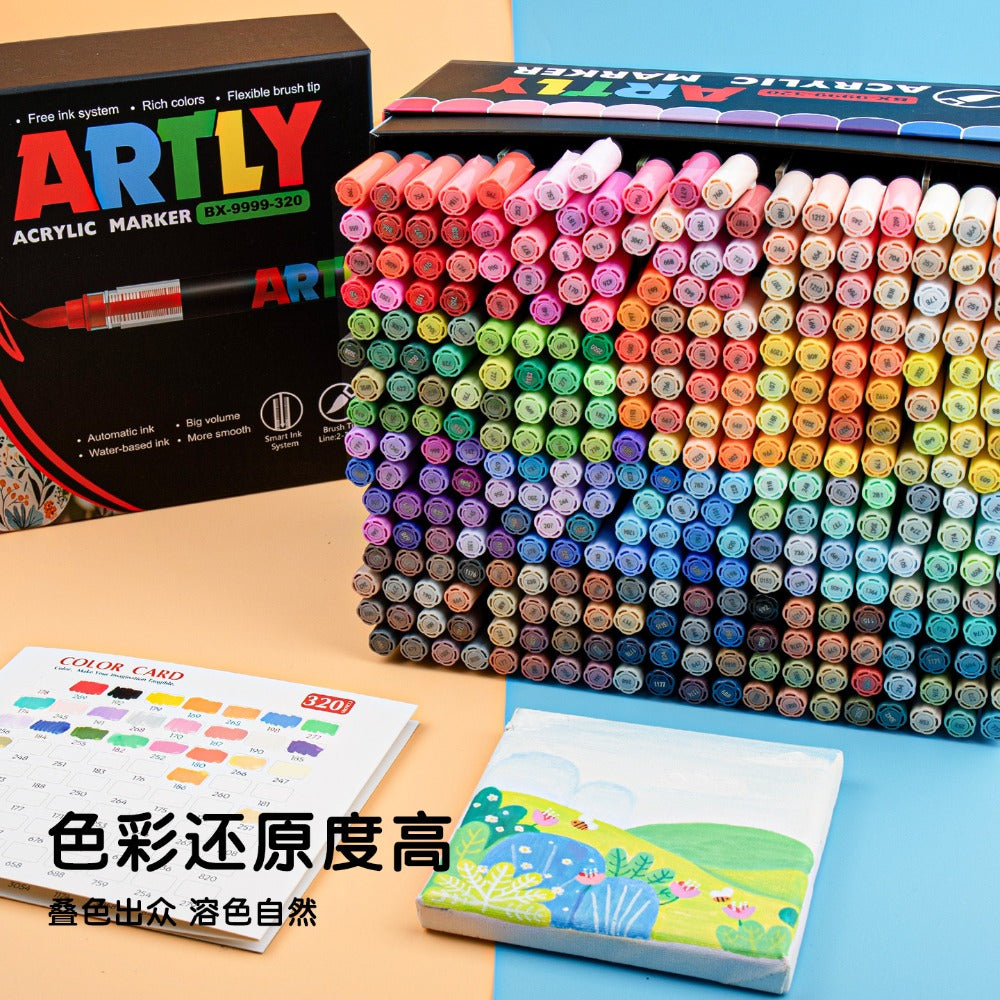 320 Piezas de Marcadores de Pintura Acrílica de Punta Suave y Rotuladores de Acuarela - Alta Calidad, No Tóxicos, Colores Vibrantes con Puntas Finas/Pincel para Manualidades DIY, Arte Anime, Pintura en Tela, Decoración de Cerámica