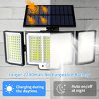 2 luces solares de pared para exteriores, 348 LED, con sensor solar y control remoto, luces plegables ultra brillantes de 3 cabezales para exteriores, focos de jardín sin cableado, para calles comerciales, luces de garaje y luces de emergencia en entradas