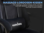Silla de gaming SUKIDA de tela, silla de gaming ergonómica con reposapiés, silla de carreras para ordenador ajustable con soporte lumbar, silla ergonómica para PC negra