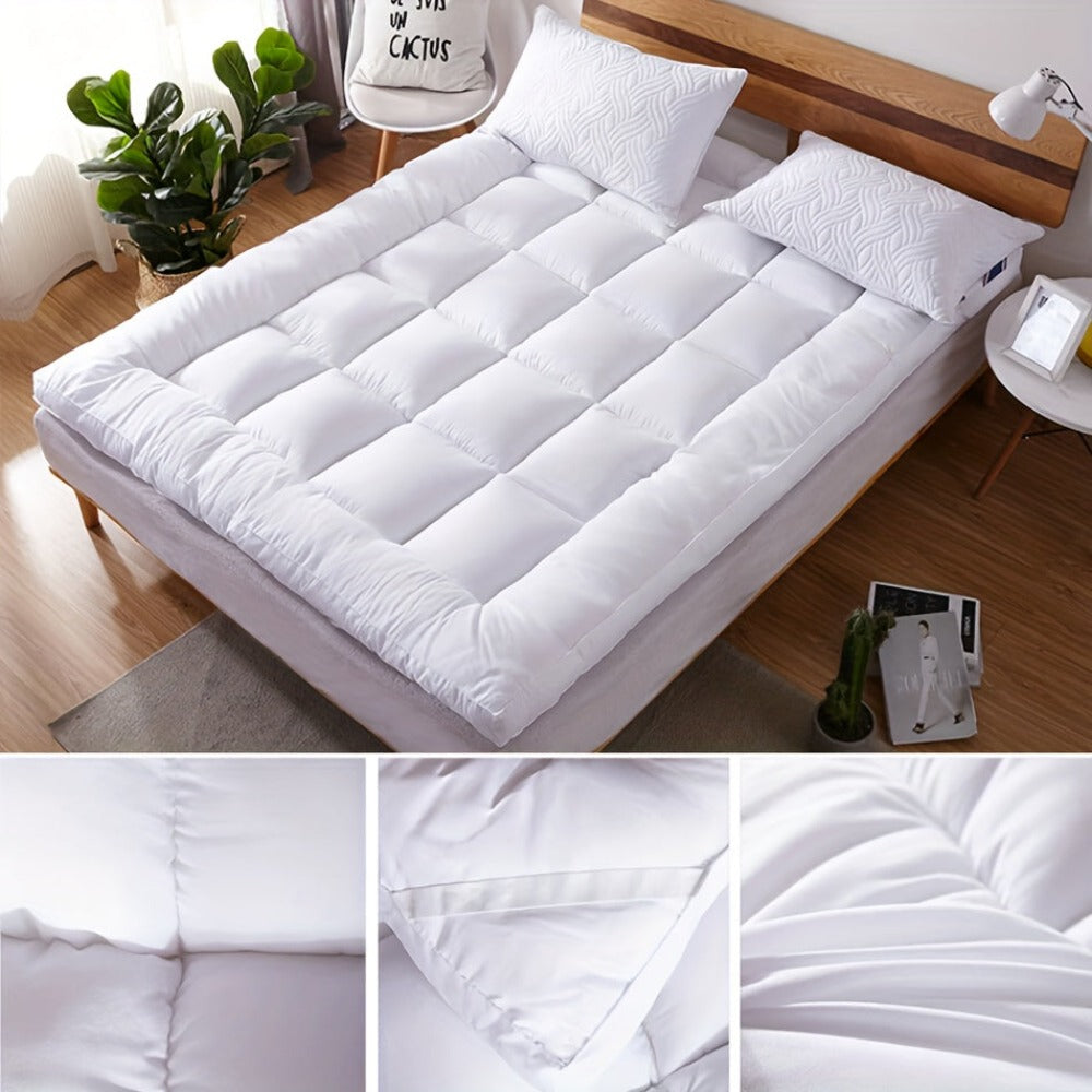 Cubrecolchón de 10 cm de calidad premium 1000 GSM, ultra suave, transpirable y cómodo para todas las estaciones, fácil de cuidar, lavable a máquina, con fuertes bandas elásticas, relleno de microfibra suave y cubierta 100% de microfibra, transpirable