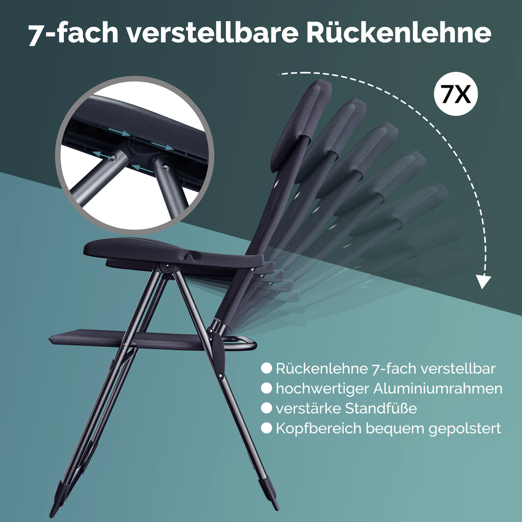 CASARIA® Sillas de Jardín Juego de 4 Plegables Ajustables en 7 Direcciones de Aluminio con Respaldo Alto Función Reclinable Silla de Camping Plegable para Balcón Silla Plegable Respaldo Alto