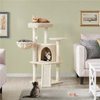 Costoffs Árbol para gatos de 107 cm con plataforma de observación, cueva para gatos, 5 postes de sisal, cueva de descanso, rascador y bola de felpa colgante, mueble para gatos