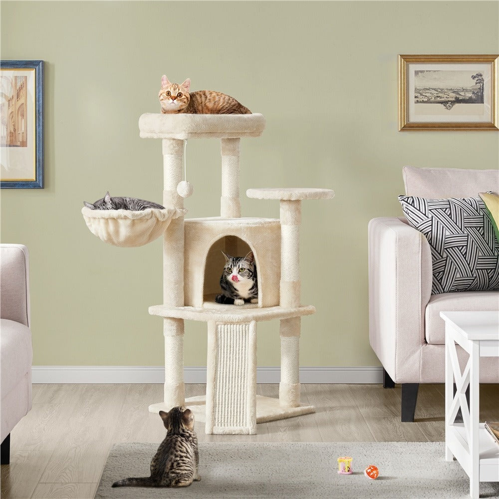 Costoffs Árbol para gatos de 107 cm con plataforma de observación, cueva para gatos, 5 postes de sisal, cueva de descanso, rascador y bola de felpa colgante, mueble para gatos