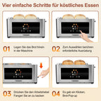 Tostadora de Pan 1400W, Tostadora de Acero Inoxidable, Pantalla Táctil LCD, 2 Ranuras Anchas para Tostadas, Tostadora de 4 Rebanadas, 7 Niveles de Marron, con Calentador de Rosquillas, Bandeja de Salpicaduras Extraíble