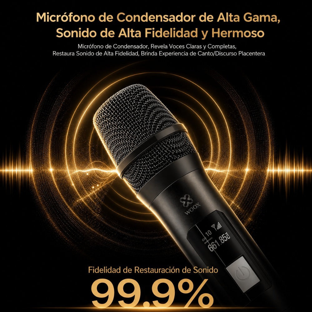 Micrófono Inalámbrico Profesional para Karaoke, Micrófono de Mano Dinámico VHF con Receptor Recargable, Distancia de 15m para Fiestas en Casa, Espectáculos y Cumpleaños, Alta Sensibilidad