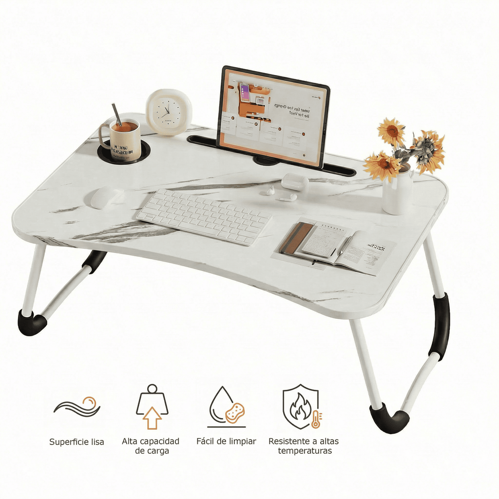 Mesa plegable para cama y sofá con portavasos, mesa auxiliar multifunción con atril para leer en la cama, bandeja multifunción para ordenador, libros, trabajo y estudio en casa (50x30x22cm)