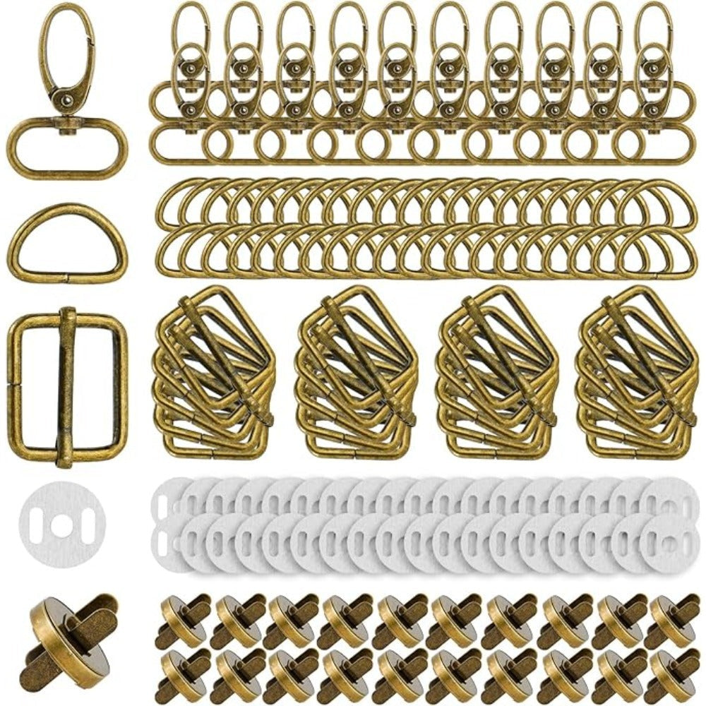 20 Juegos de Hebillas para Bolsas - Colores Vintage - 140 Piezas de Hebillas Giratorias de Metal, Anillas en D, Anillas Rectangulares y Botones de Presión para Mochilas, Llaveros, Cinturones, Collares para Mascotas, Botas y Otras Manualidades
