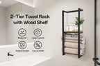 Toallero de pared, perchero de toallas para baño - Diseño prémium 2 en 1, enorme capacidad para 56 toallas, construcción de metal y madera, toalleros de pared para suites de SPA de lujo, baños principales, percheros de toallas