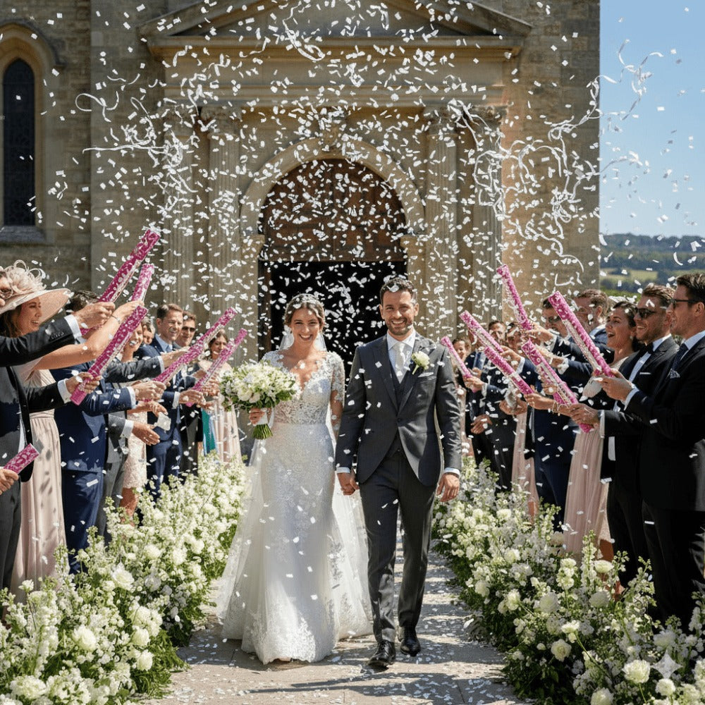 6 Unidades Cañón de Confeti Blancas de Tiras Rectangulares de Papel de 50cm – elegante y mágico, fácil de usar, efecto romántico tipo nieve, ideal para bodas, pedidas de mano, aniversarios, 15 años, graduaciones, baby showers y eventos especiales